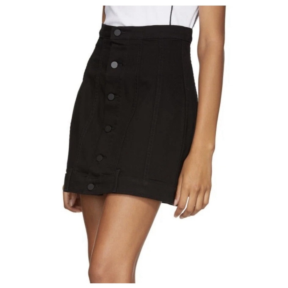 New Alexander Wang Seamed Denim Skirt Women's Size 24 Black Button Front Mini